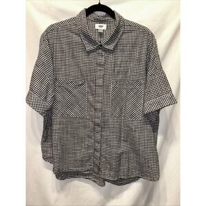Old Navy Women’s XL Oversized Short Sleeve Gingham Linen Blouse